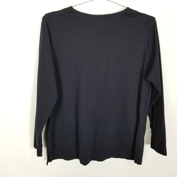 Talbots Women Plus Cotton Stretch Applique Long Sleeve Top Size 1X Black Blouse - Picture 3 of 5